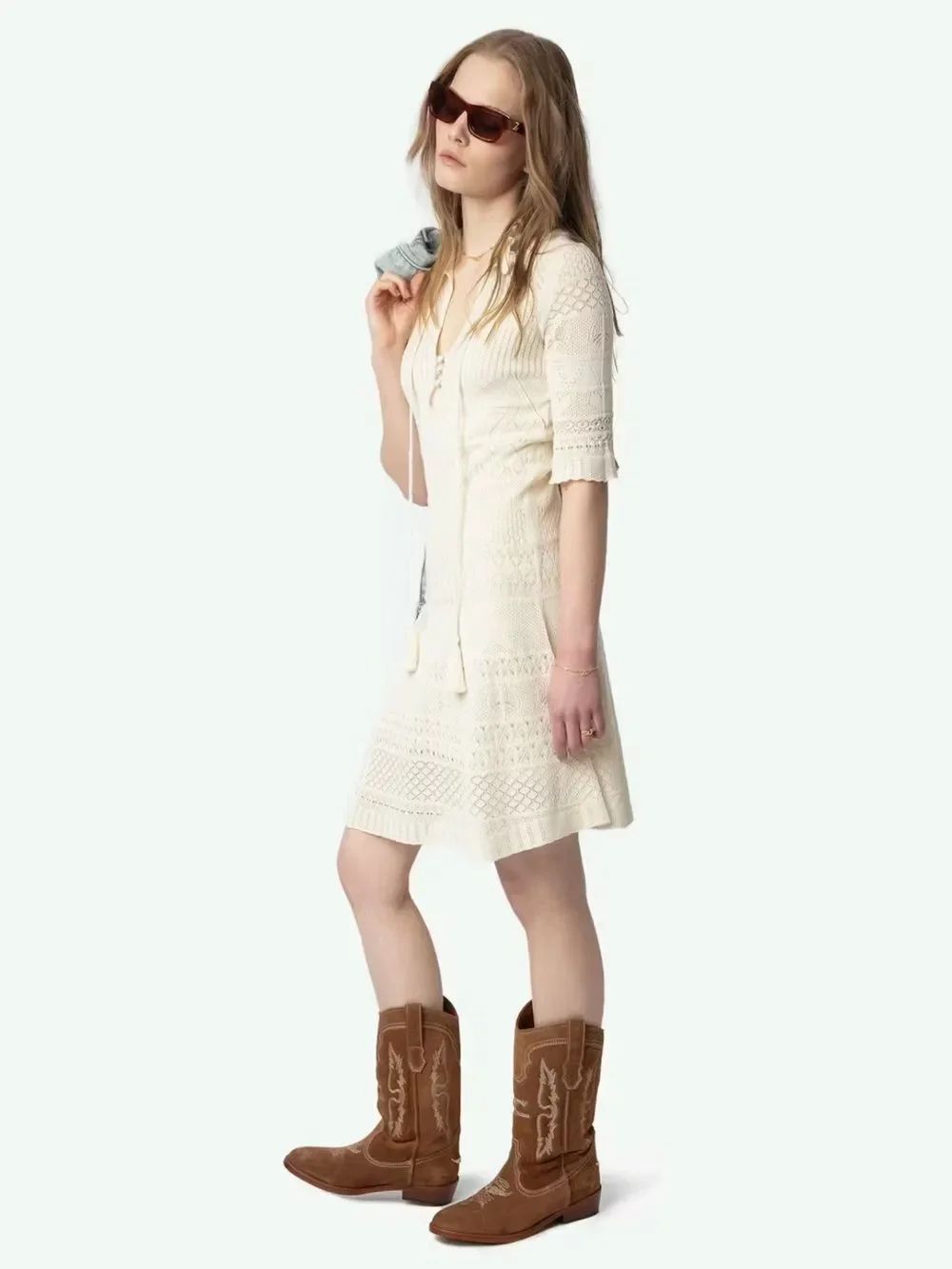 $498 Zadig & Voltaire Off white Knit Memphisa cotton dress XS